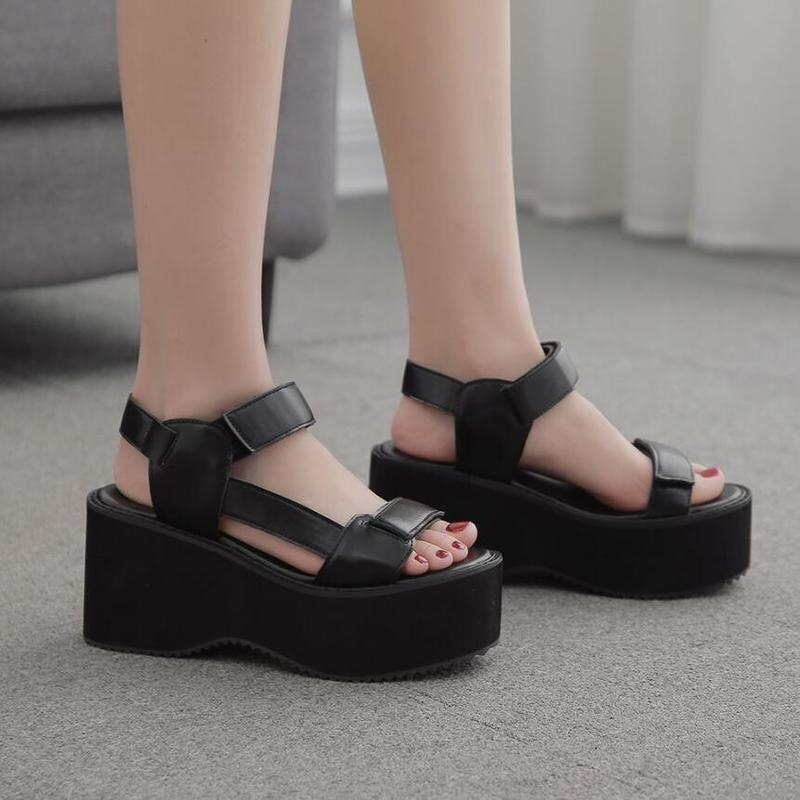 Schnalle Gurt Slingback Plattform Fersen Sandalen Frauen gucken Zehe Gurt Sommer Sandalen Frauen freizeit schuhe Punk Gothic Schuhe Frauen