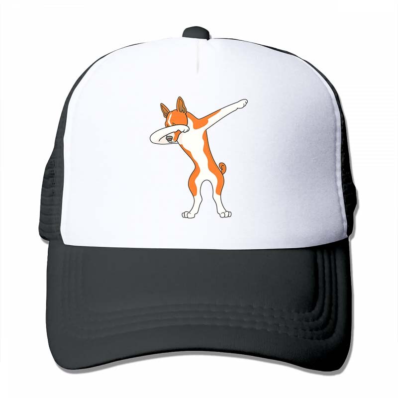 Funny Basenji Dabbing Baseball cap men women Trucker Hats adjustable cap: 4-Black