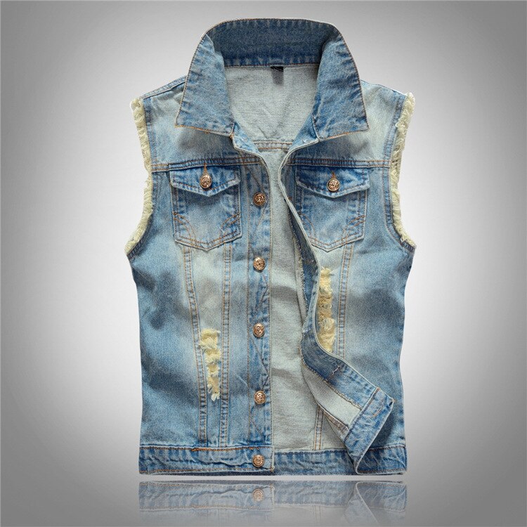 Ripped Jean Jas Heren Blue Denim Vest Hip Hop Jean Jassen Vest Mannen Cowboy Mouwloze Jas Mannelijke Tank plus Size 6XL: 5XL