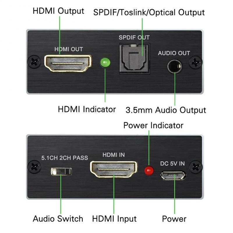 HDMI Audio Extractor HDMI to HDMI and Optical TOSLINK SPDIF + 3.5mm Stereo Audio Extractor Converter HDMI Audio Splitter Adapter