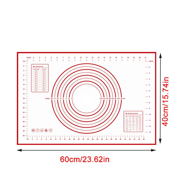 Siliconen Bakken Mat Gebak Rolling Keuken Kneden Deeg Mat Gereedschap Dikke Non-stick Rolling Matten Gebak Accessoires Vel Pads: red 60x40cm