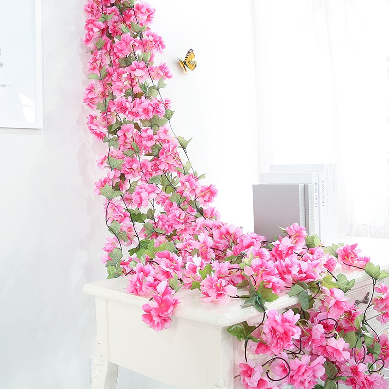 Yumai 180 Cm Kersenbloesem Rotan Roze Sakura Bloemen Wijnstok Kunstmatige Krans Voor Bruiloft Muur Opknoping Decoratie Tuin Decor