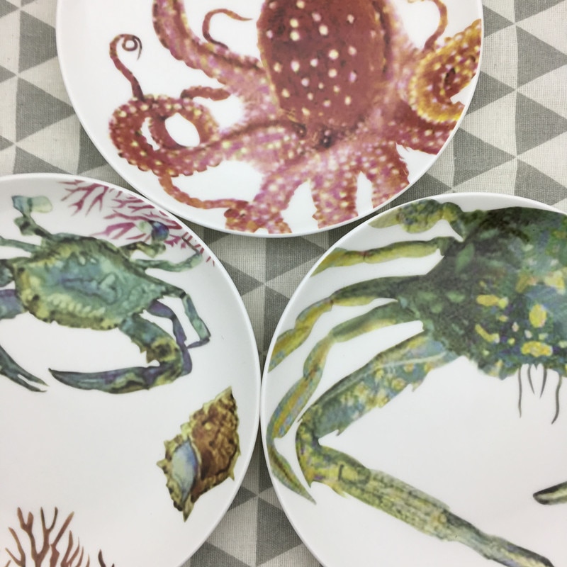 Plato de cerámica para carne, vajilla familiar de 8 pulgadas con de océano, cangrejo, pulpo, pescado, mariscos y comida rápida, ideal para de Navidad, 1 unidad