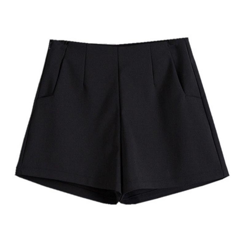 Women Shorts Spring Summer Casual High Waist A-line Shorts Loose Wide Leg Chiffon Shorts Chic Lady Black White Suit Shorts: Black