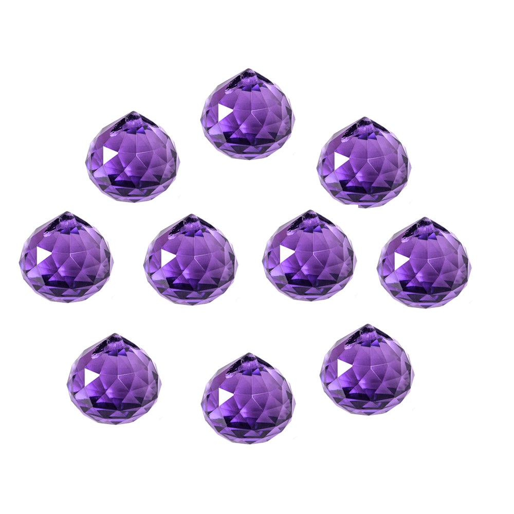 Bolas de cristal de decoración facetadas, piezas de lámpara de araña, atrapasol para ventana, color púrpura, 30 #, 5/10 Uds.