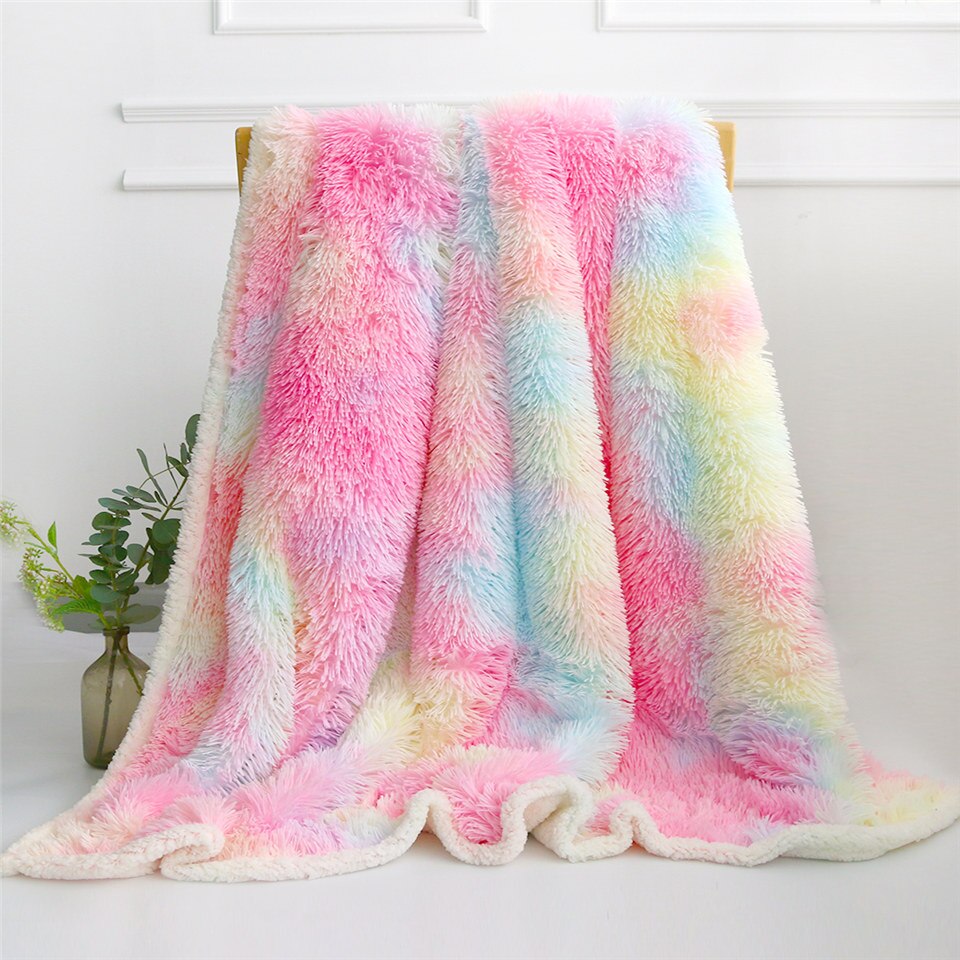 Blessliving shaggy tæppe plys faux fur tæppe til seng sofa ultra blød luksus sherpa tæppe regnbue farverig pink tæppe: Lyserød / 130 cm x 160cm