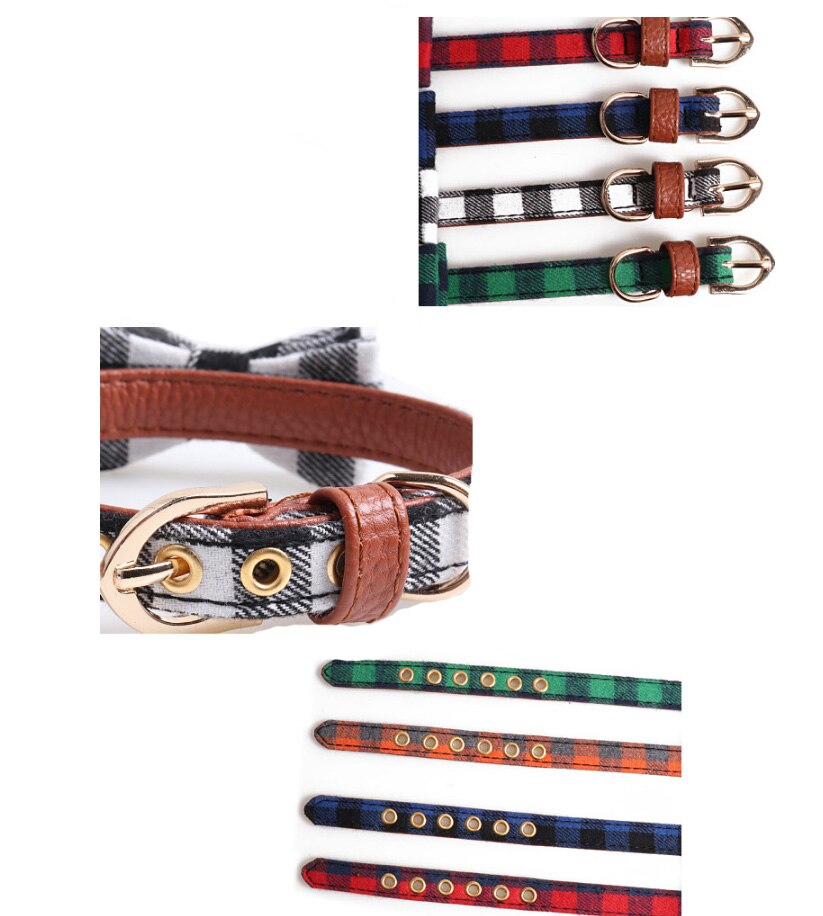 Engeland Plaid Halsband Kat Kraag Bandana Zachte Doek PU Leer Gouden Gesp Bowtie Kleine Halsbanden Riemen Huisdier Product