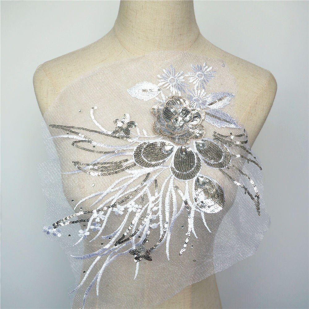 Gouden pailletten 3d bloemen kwastjes kantversieringen strass mesh naai-patches borduurwerk voor bruiloft applicaties decoratie doe-het-zelf