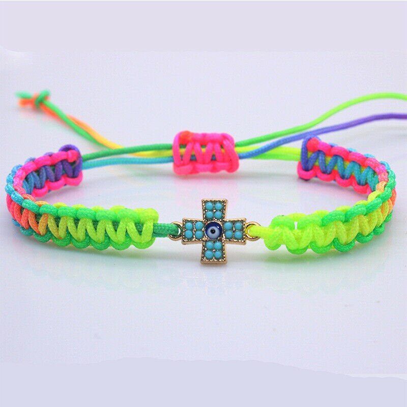 Mode Diy Rode Koord String Cross Charm Armband Geweven Touw Mannen Vrouwelijke Kralen Armbanden Bangle Chain: Multicolor