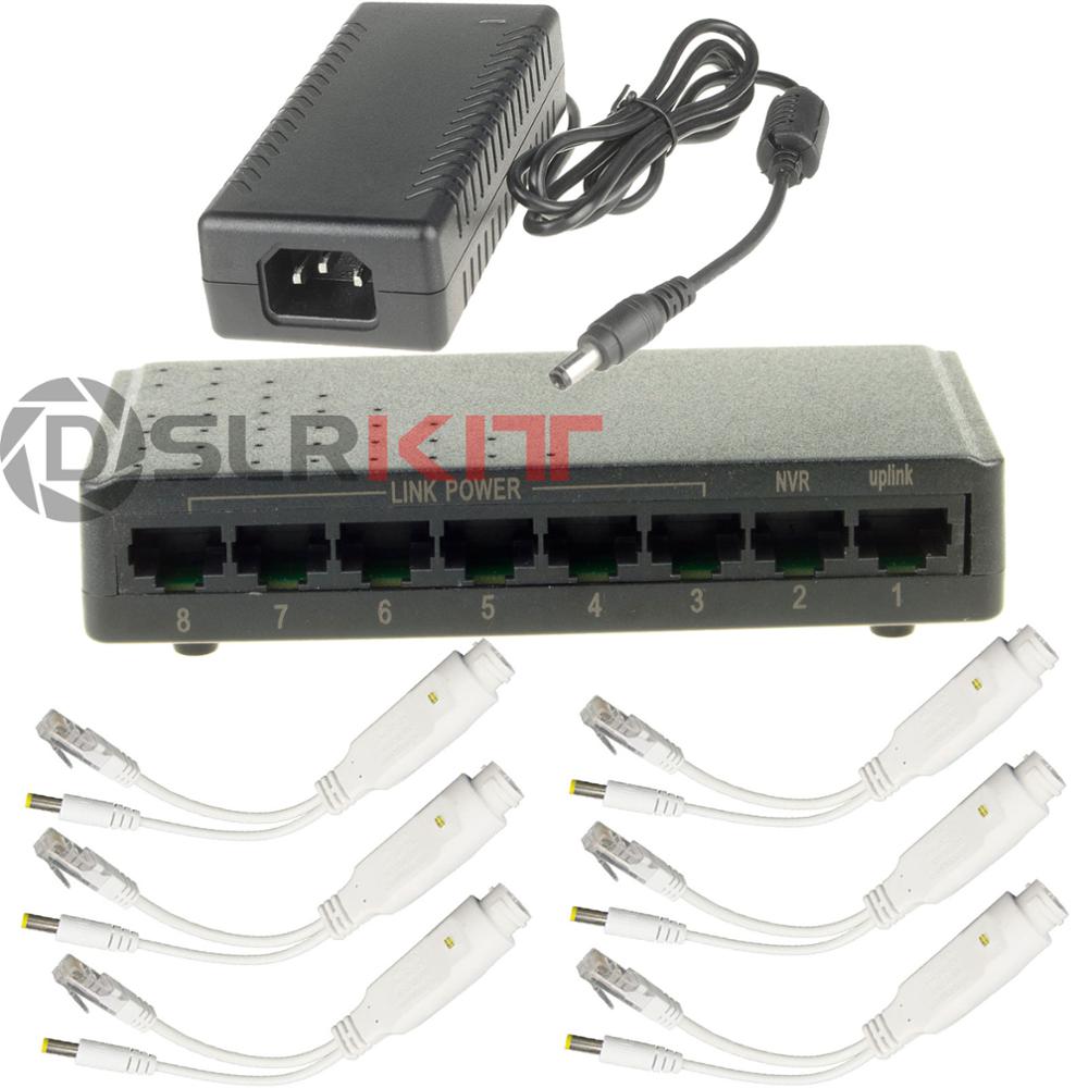 DSLRKIT 8 Porte 6 PoE Uplink 2 Iniettore Interruttore Splitter Kit per 12V DC Non-PoE CCTV IP macchina fotografica