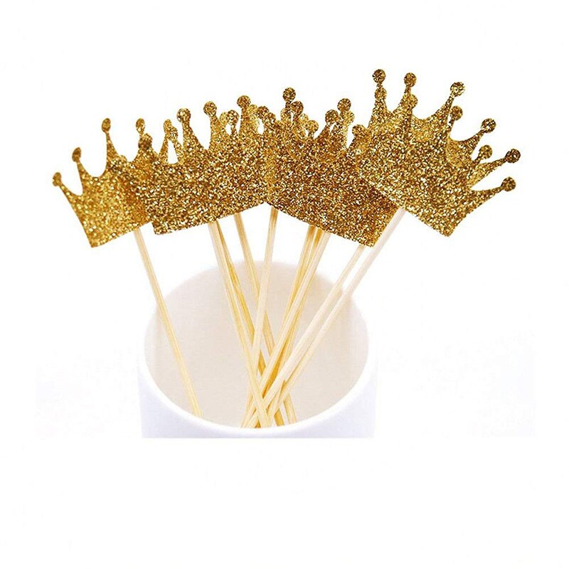 Glitter krone bord konfetti ballonkage cupcake fødselsdagsfest baby shower køn afslører bryllup prinsesse prins dekoration: 5 stk kage topper