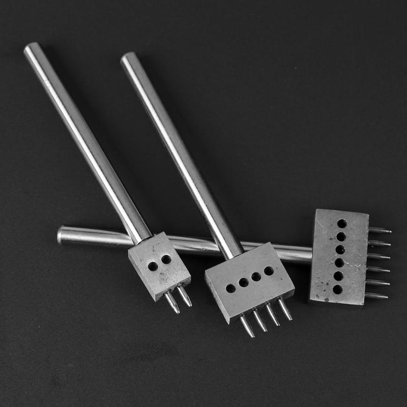 3Pcs 4Mm Ronde Leer Hobbygereedschappen Perforators Gereedschap Afstand Gat Rij Handgemaakte Ponsen Tool Leer Ponsen Tool