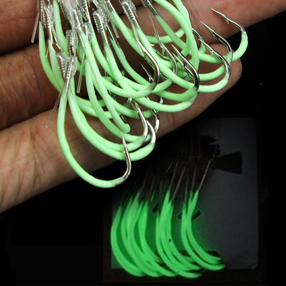 30PCS Fluorescent Reliable Luminous Fishing Tackle Practical With Barbed Line Hook Carbon Steel Portable Fishing Accessories