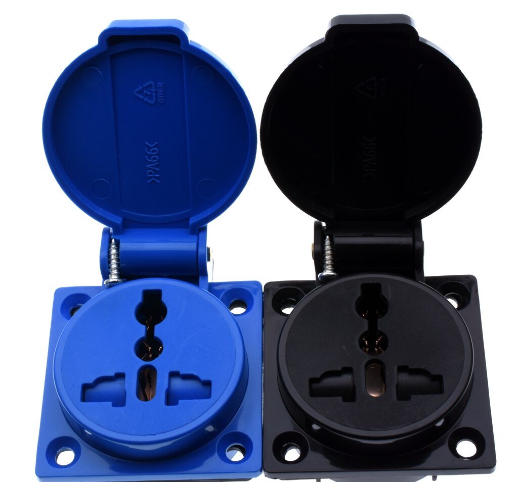 Blue Outlet Black blue universal industry safety outlet 10A 25... – Grandado