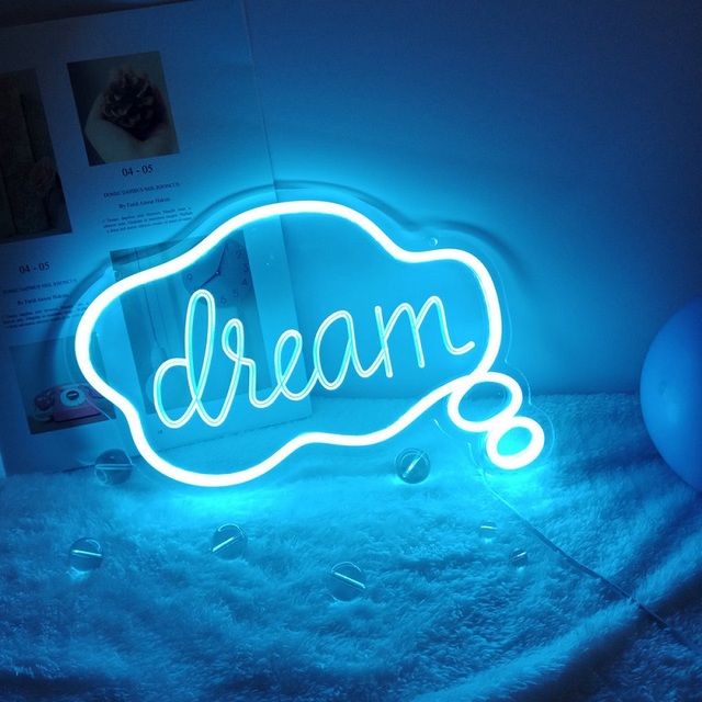 LED Neon Light Sign Letters Dream Welcome Neon Sign Panel Christmas Party Wedding Decorations Home Wall Decor Neon Lamp: Dream Blue