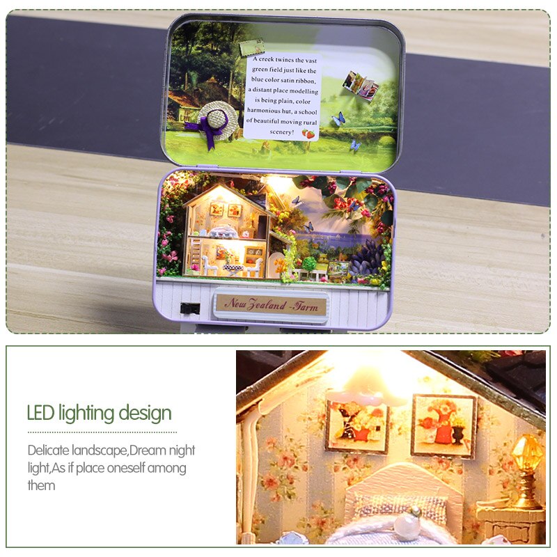 FAI DA TE Casa di Bambola Mobili Giocattolo Di puzzle Campagna Scatola Teatro Nostalgico Tema Scena in Miniatura di Legno in Miniatura Casa Delle Bambole