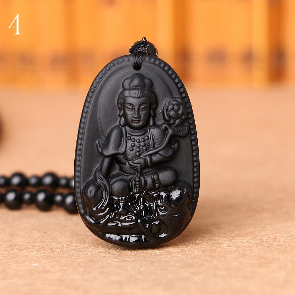 Unique naturel noir obsidienne sculpté bouddha chanceux amulette pendentif collier pour femmes hommes pull pendentifs bijoux: F0024