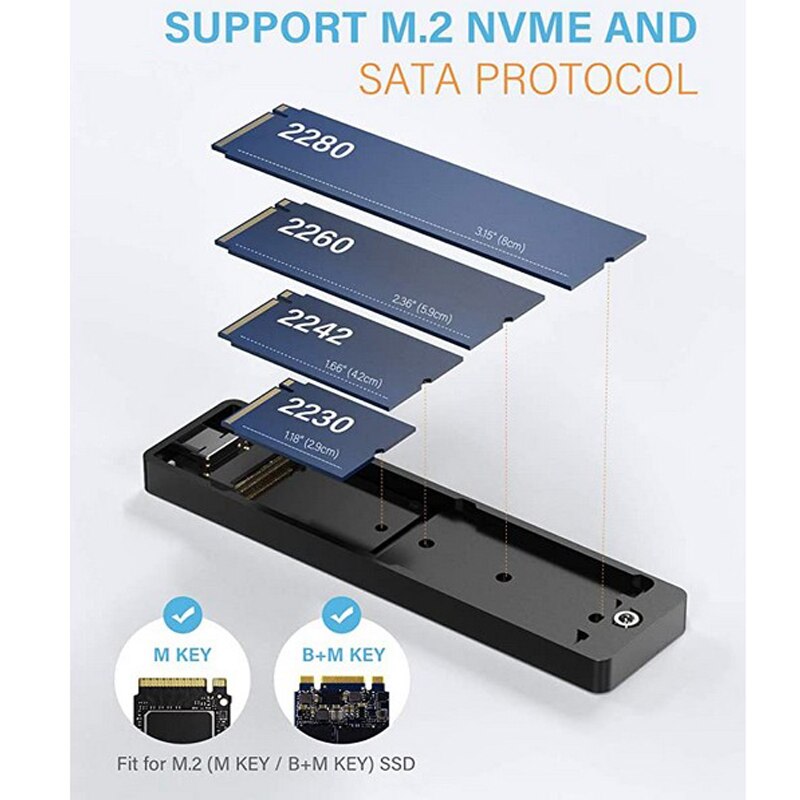 Supporto per custodia SSD M.2 a doppio protocollo M2 NVME NGFF disco SSD SATA con ventola per chiave PCIE M chiave B + M custodia per disco rigido USB C 10Gbps