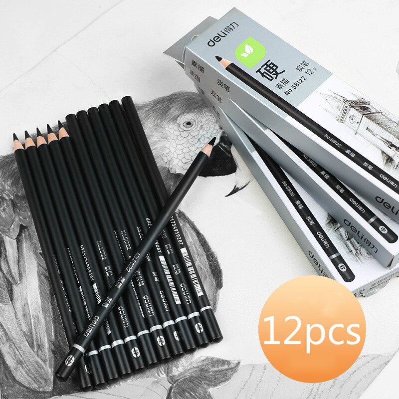 12 stk trækul blyant dibujo profesional hårdt medium blød lapices de carbon skitse blyanter maleri trækul blyant kunstforsyninger