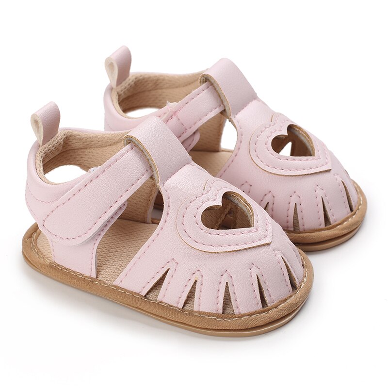 Emmababy 2022 Toddler Baby Summer Sandals Solid Color Heart-shaped Cutout Soft Sole Girls Boy Beach Sandals: Pink / 13-18 Months