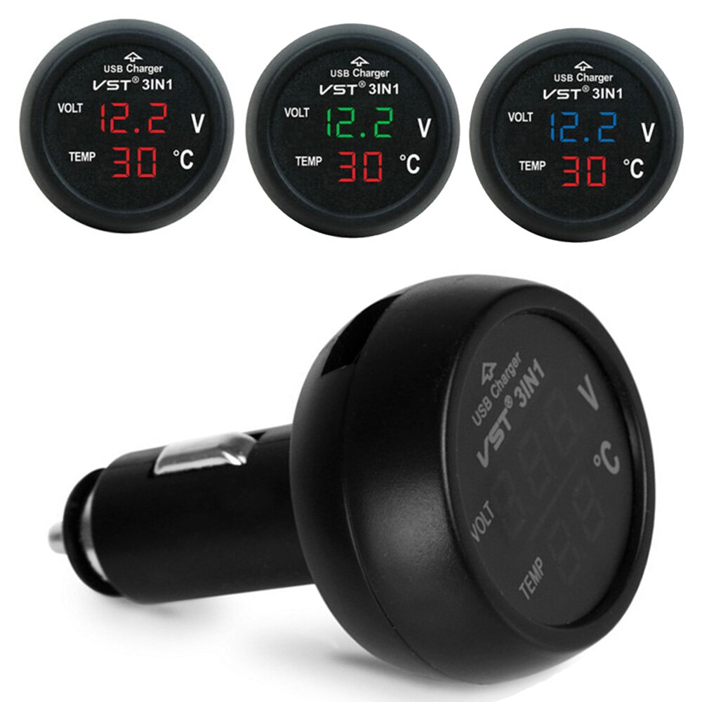 Accessoires Auto Voltmeter Thermometer Usb Lader Auto Led Thermometer Usb Charger Onderdelen Voltmeter Gauge