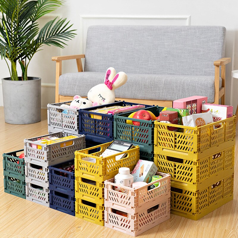 Foldable Storage Basket Stackable Folding Storage Box Organizer Multi-purpose Household Sundries Storage Snack Fruit Basket