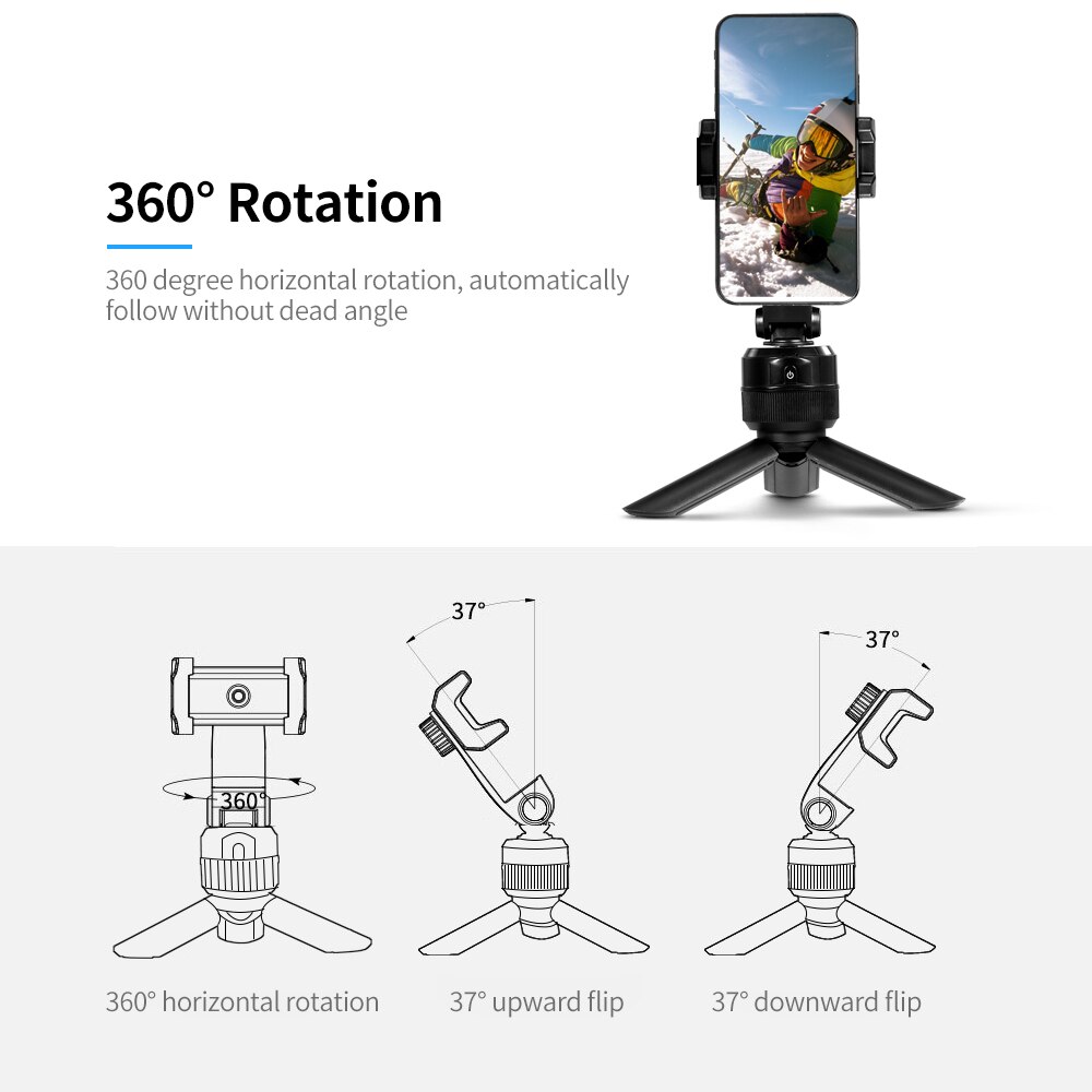 360° Object Tracking Holder Smart Shooting Tripod Selfie Stick Face Object Tracking Holder Support Horizontal Vertical Screen