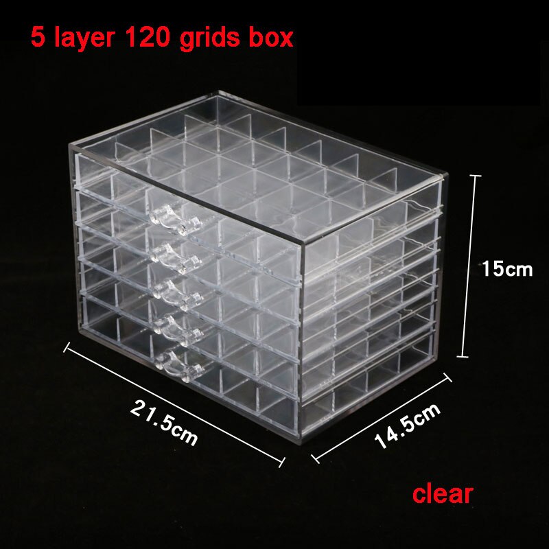 Akryl nail art tilbehør perler opbevaring kuffert skuffe æske krystal negle kunst dekoration arrangør holder smykke beholder: 120 gitter klar kasse
