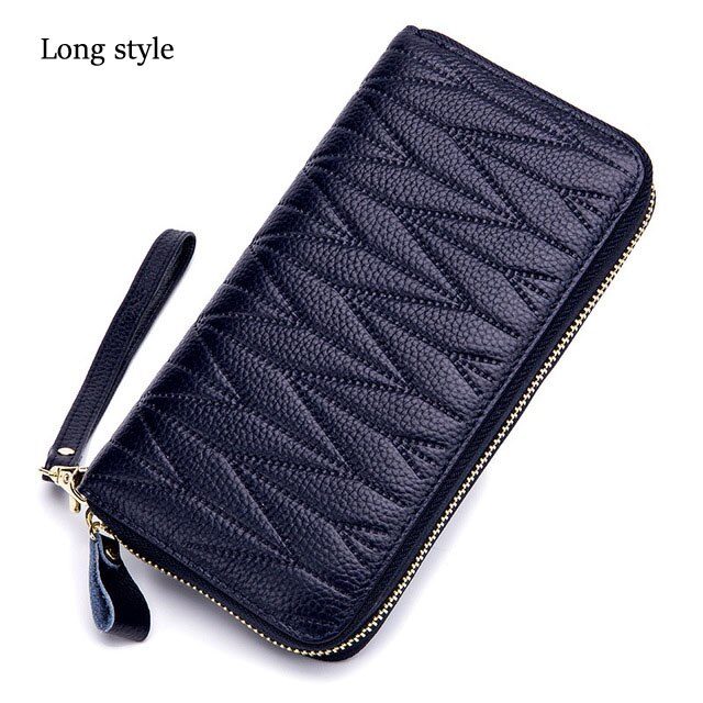 ¡Novedad! Billeteras de piel de vaca auténtica para mujer, Carteras largas para mujer, cartera para teléfono, tarjeteros para pasaporte, cartera de mano de gran capacidad: Long-Dark blue