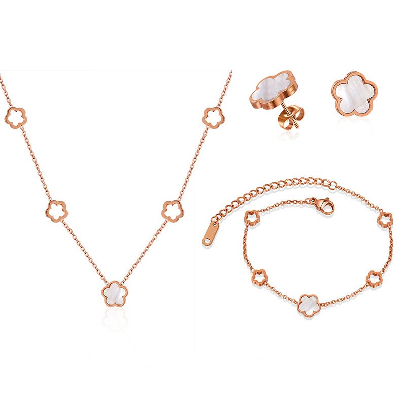 BICUX Stainless Steel White Shell Flower Jewelry Sets For Women Luxury Earrings/Necklace/Bracelet 2022: 015