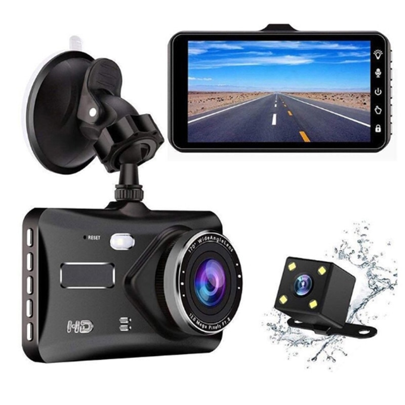 Dubbele dashcam voor en achter  hd 1080p 4 dashboardcamera, volledige  hd 170 ° groothoek achteruitrijcamera met g-sensor parkeersensor