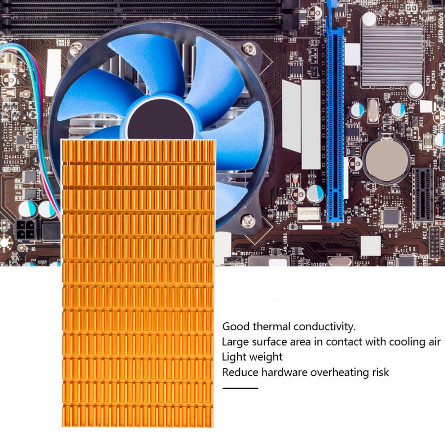 Golden Heat Sink Aluminum Heat Cooler Heat Radiator for Multiple Purposes 120 x 64 x 6mm
