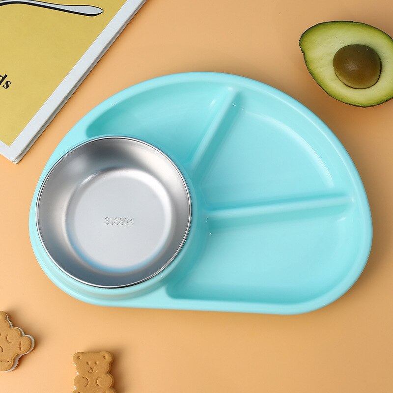 Toddler Infant Baby Dishes Cartoon Dinner Plate Environmentally Separated Child Food Plates Kids Dinnerware Tableware Tray: Green-SS bowl