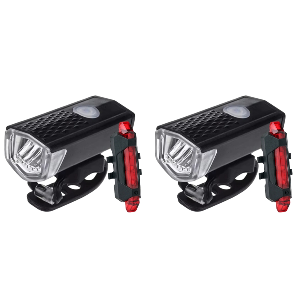 Faro delantero LED para bicicleta de montaña, linterna de advertencia, recargable vía USB, a prueba de lluvia, 1/2 piezas: Negro