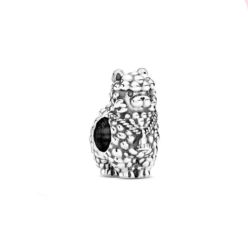 925 Sterling Silver Beads Animal Lion Snake Llama Fox Dog Charm Fit Pan Bangle Bracelet DIY Women Jewelry: Llama