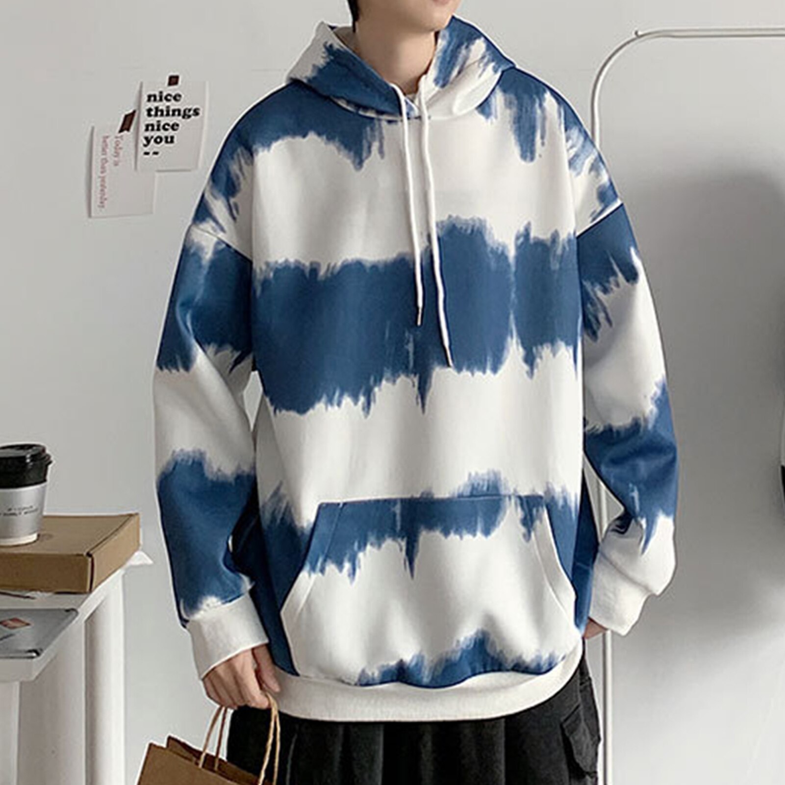 Men Women Long Sleeve Oversized Hoodie Tie Dye Gradient Color Pocket Sweatshirt