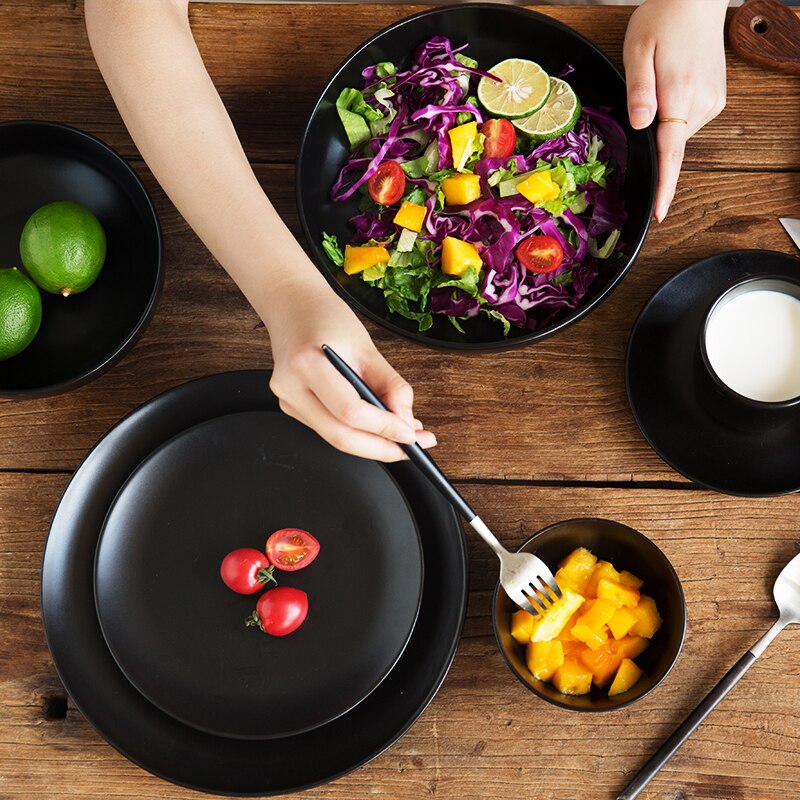 Nimitime japans eenvoudig puur kleur keramisch serviesgoed zwart thuis serviesgoed westerse restaurant serviesset