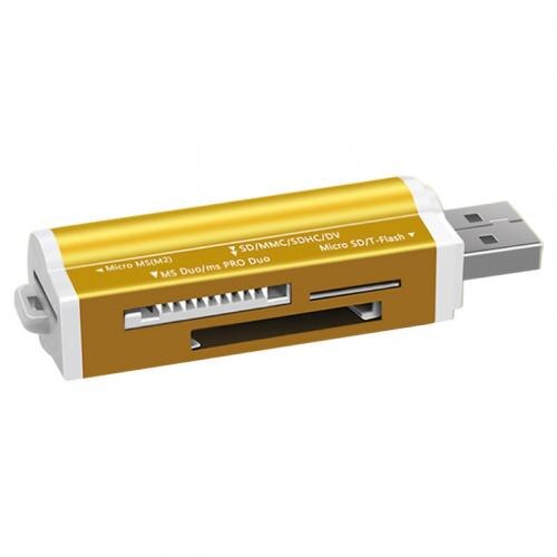 Lector de tarjetas de memoria 4 en 1, Micro USB 2,0, adaptador para tarjeta Micro SD TF M2 MMC MS PRO, multifunción: Golden