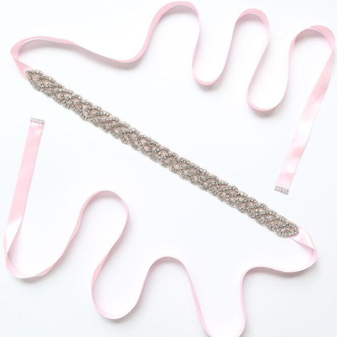 blue Long Crystal Bridesmaid Wedding Belts Rhinestone Wedding Prom Dress Belt Formal Bridal Ribbon Sash Belt Wedding Accessories: Pink