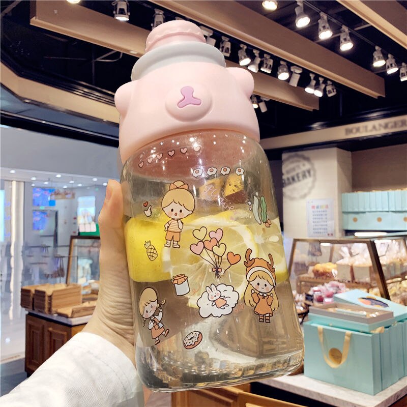 1000/1200/1600 ML Wasser Flaschen 33.8/40.5/54 Unzen Neue Wasser Tasse Weiblichen Super Große Kapazität mit Stroh Flasche Topf Tragbare: Rosa-1000ml