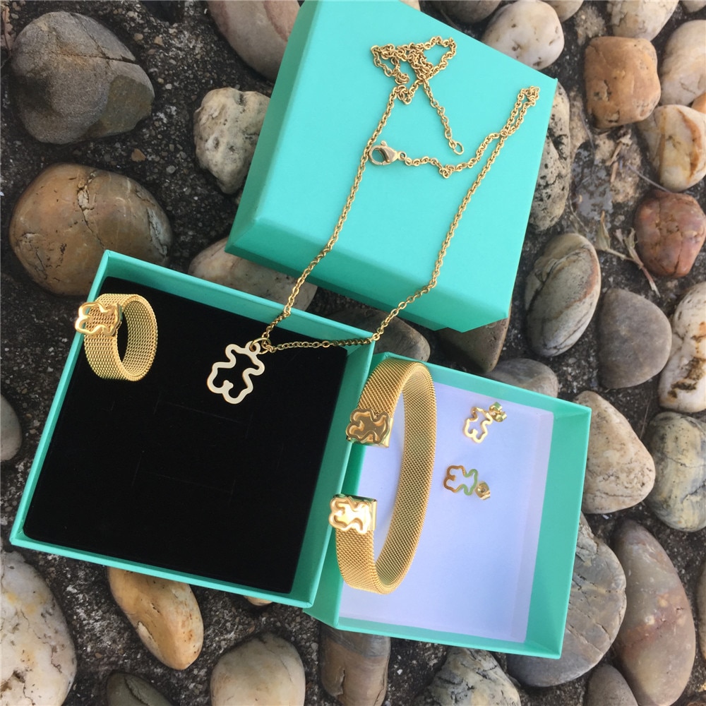 Anillo Oso de collares, pulseras y pendientes de oro de acero inoxidable de color oso anillos muchos puede seleccionar superior de
