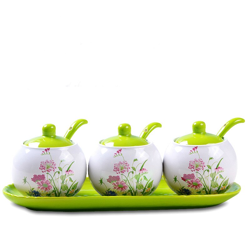 Keuken benodigdheden keramische kruiden pot set saus azijn kruiden doos lade pot zout shaker combinatie laden