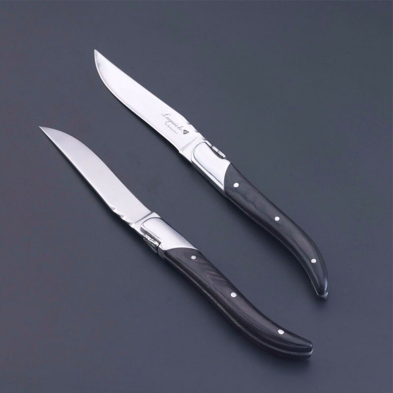 6 Stuks 8.7 &quot;Laguiole Stijl Steak Mes Roestvrij Staal Zwarte Houten Handgrepen Diner Messen Bestek Bestek Set Westerse Bruiloft