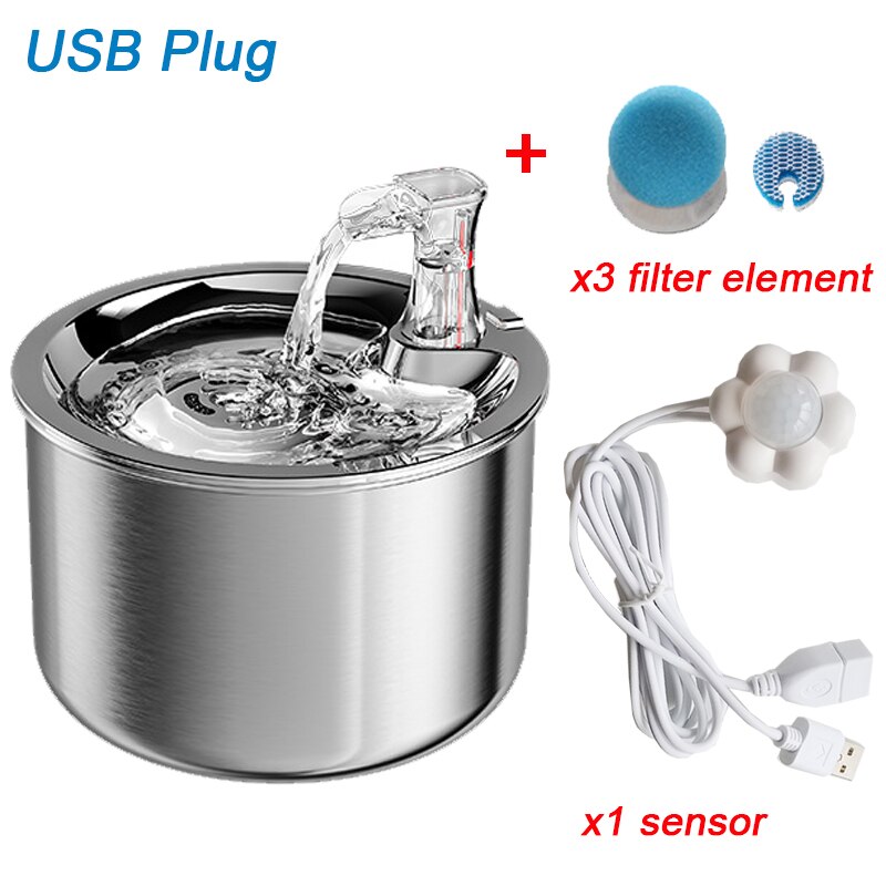 Induktion Katze Wasser Brunnen mit Sensor Rostfreiem Stahl Automatische Katzen Wasser Spender 4 schicht Filter Clever Haustier Trinken Brunnen: C-FilterX3 sensorX1