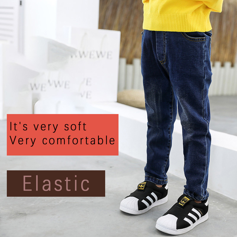 Autumn 2022 outdoor jeans elastic waist solid color slim breathable mid waist pants children's jeans