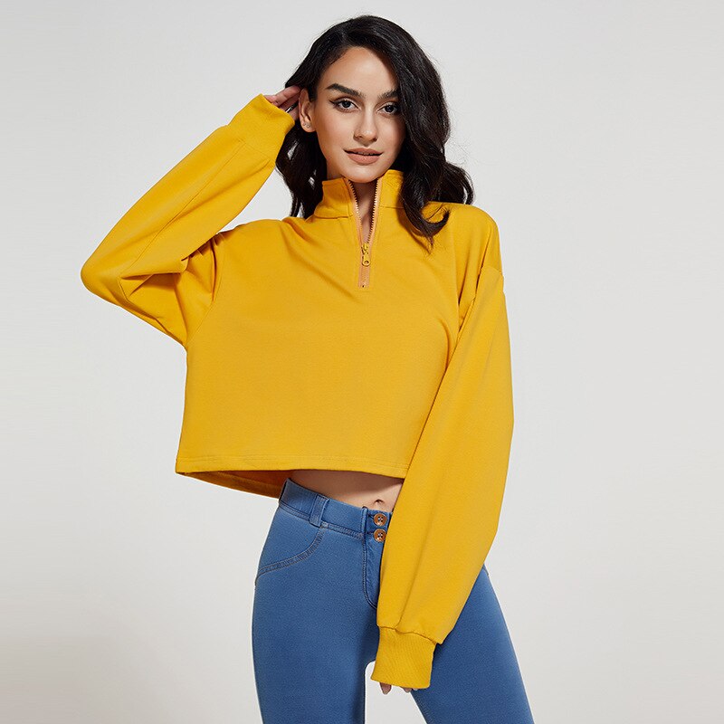 Sudadera holgada con cremallera y cordón para mujer, Top deportivo de algodón, sudaderas informales de manga larga con media cremallera, camisa de Yoga, ropa de Fitness