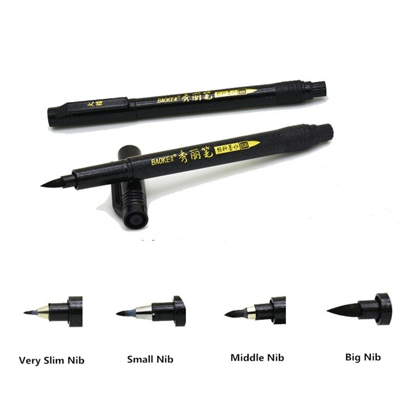 Pincel de escritura y pintura con tinta negra, pluma de firma de dibujo y caligrafía china, suministros escolares y de oficina, de papelería, 1mm