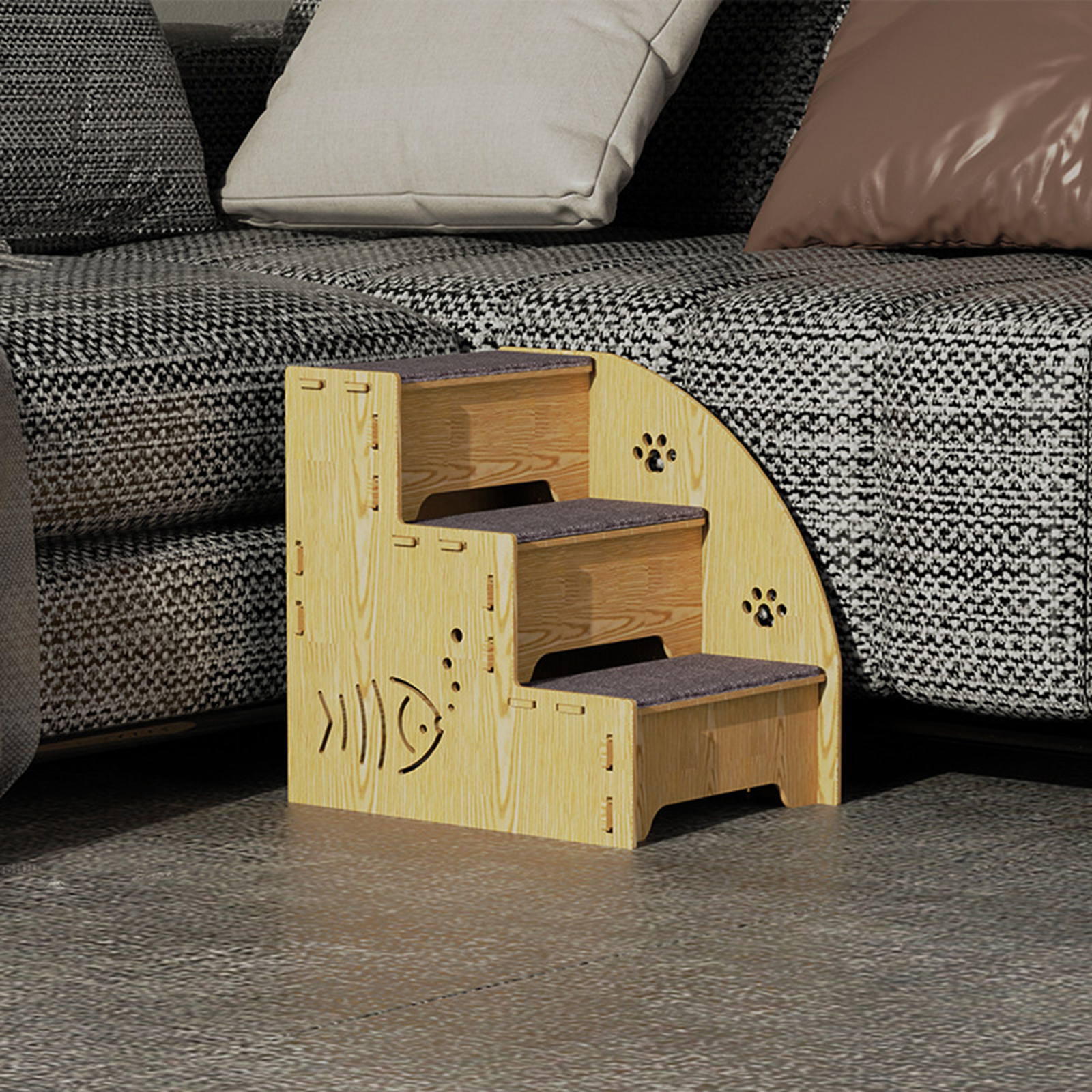 Hölzerne Haustier-Treppe, rutschfeste Haustier-3-Stufen-Rampe, Hunde-Kletterleiter für ältere Katzen, kleine Haustiere, Hunde, Katzen, Stufenunterstützung für den Innenbereich