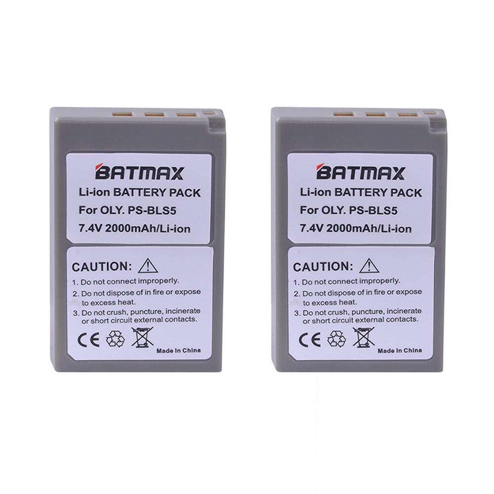 2 St 2000 mAh PS-BLS5 BLS-5 BLS5 BLS-50 BLS50 Batterij voor Olympus PEN E-PL2, E-PL5, E-PL6, E-PL7, E-PM2, OM-D E-M10, E-M10 II, Stylus1