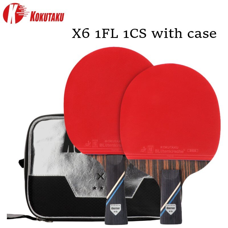 Raqueta de tenis de mesa con certificación ITTF, 2 uds, KOKUTAKU X4 X5 X6, raqueta de Ping Pong, pala de carbono, espinillas de goma: X6 1FL 1CS